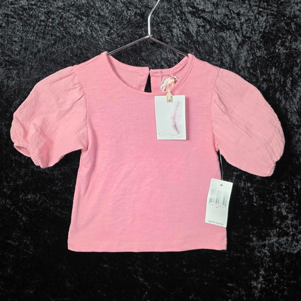 Jessica Simpson Girls Pink Slub Knit Puff Sleeve Top 2T NWT BB092JS